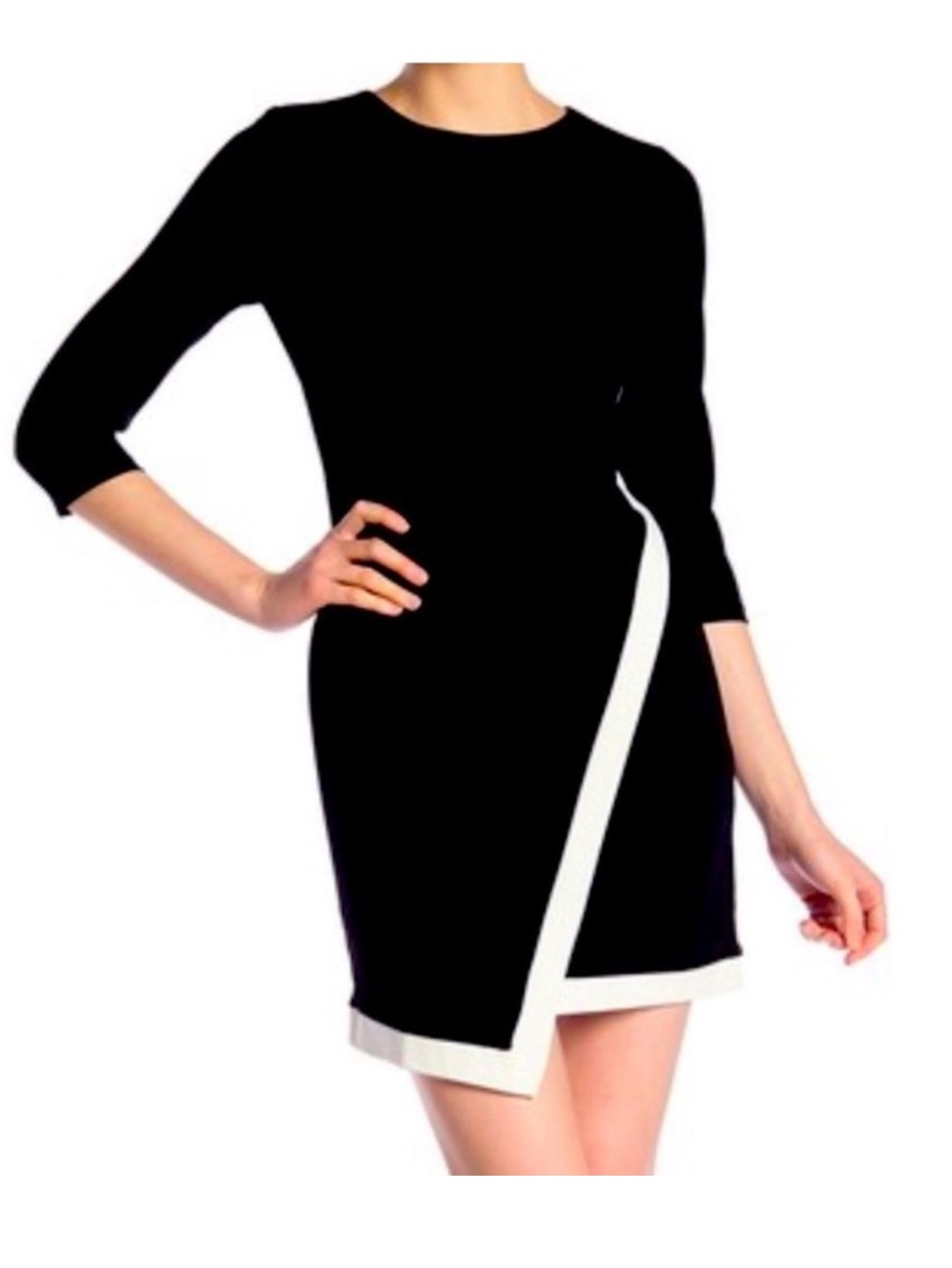 NWT VINCE CAMUTO asymmetrical black and white 3/4 sleeves dress Size 8